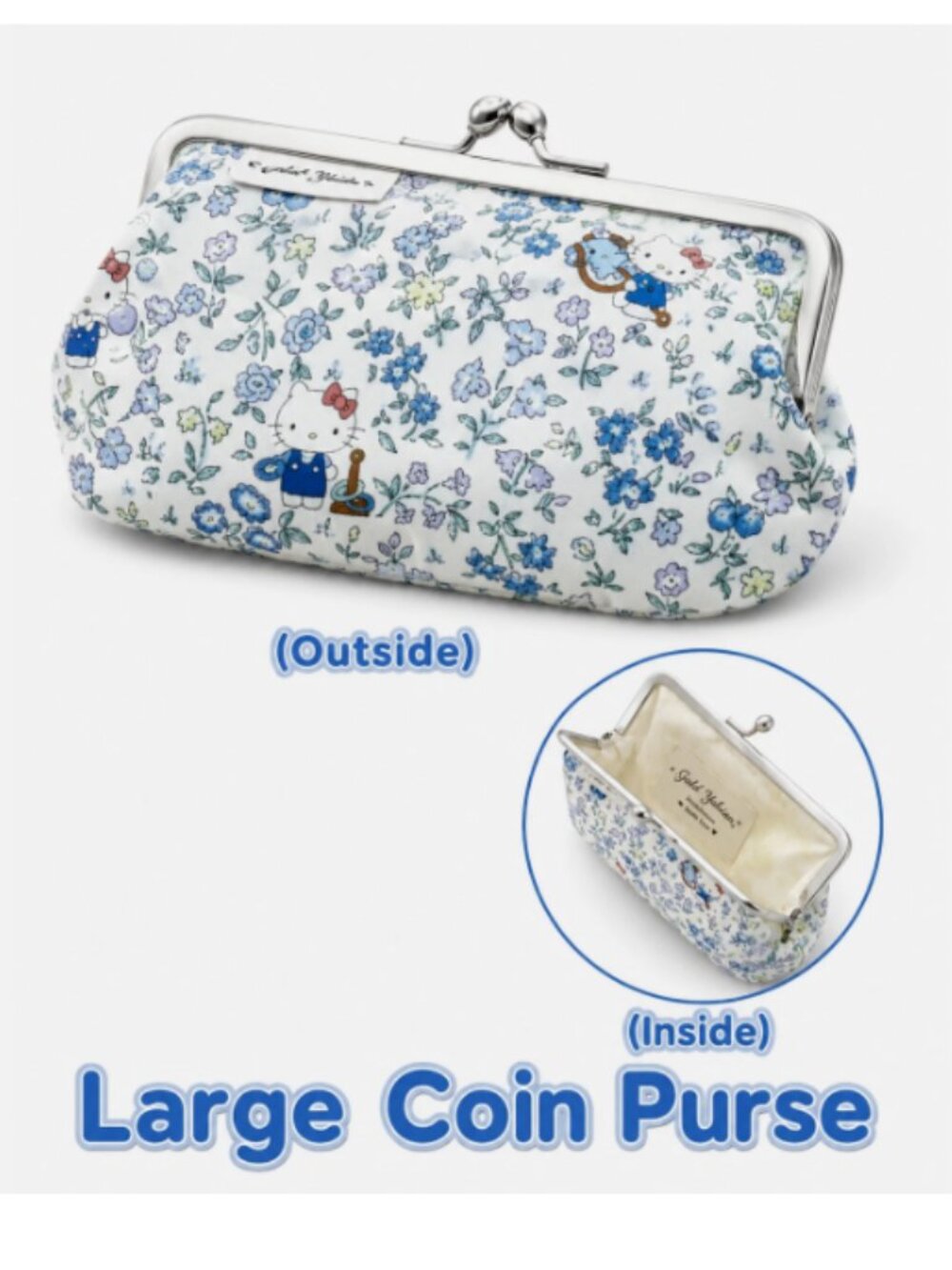 Hello Kitty Blue Floral Coin Purse Rose Garden Cosmetic Pouch Clasp Money Bag